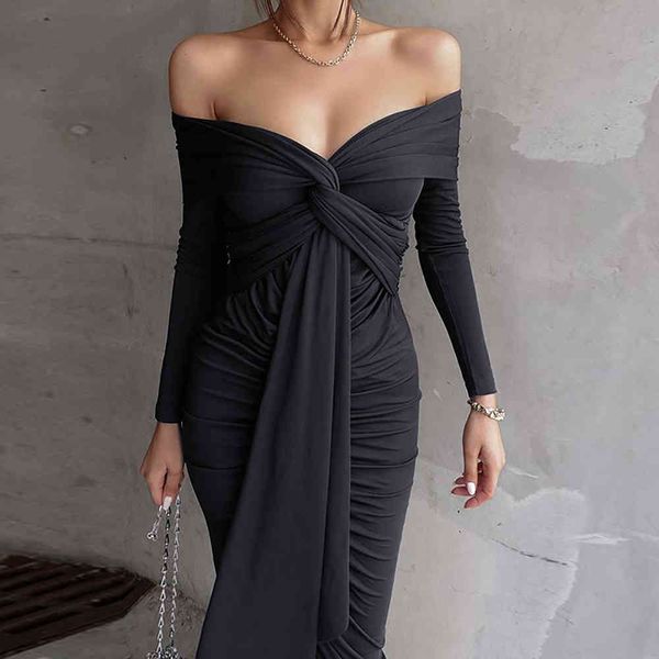 

quality female spring fashion off the shoulder ruched black drapeado lady elegant party dress at night, Black;gray