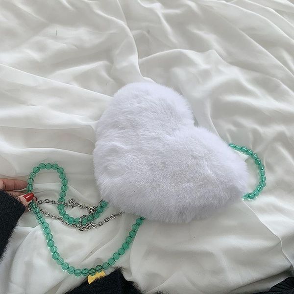

evening bags winter faux fur women handbags cute heart shaped shoulder bag female purse chain messenger plush crossbody