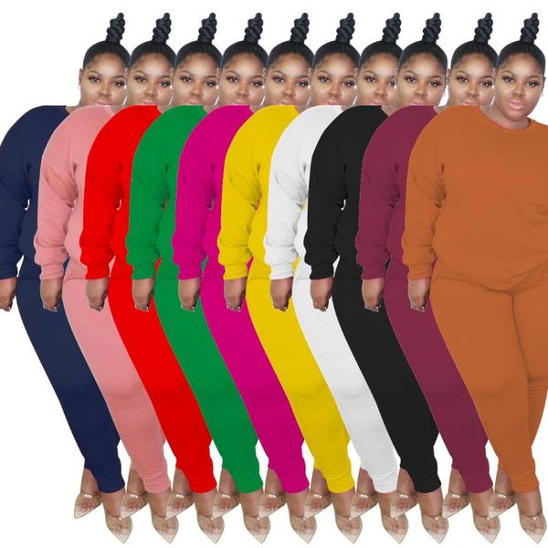 

women's two piece pants zaggin 2021 autumn women solid 5-colors large size 2-piece set casual lady o-neck full sleeve sweater long leis, White