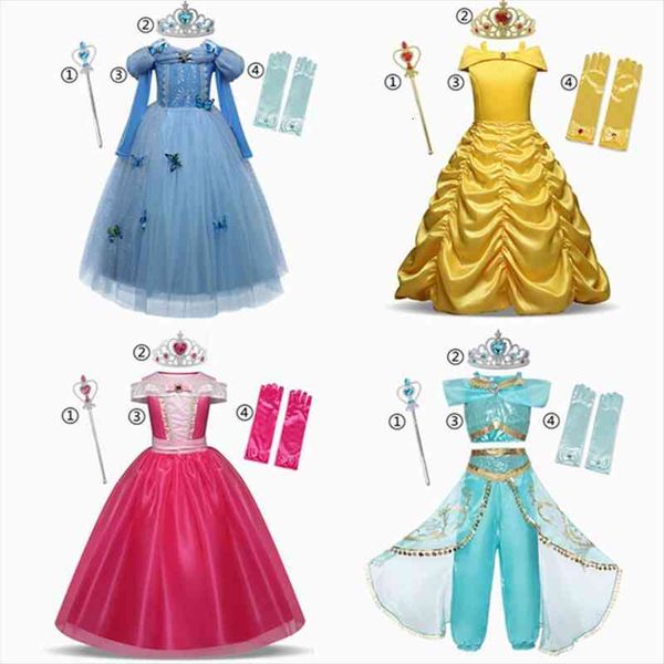 

halloween costume for girls girl dress children clothing princess birthday cosplay clothes belle send crown year, Red;yellow
