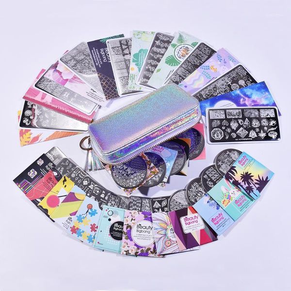 

beautybigbang 24 pcs nail stamping plates set different plate geometry flower vintage stainless steel template with bag1, White
