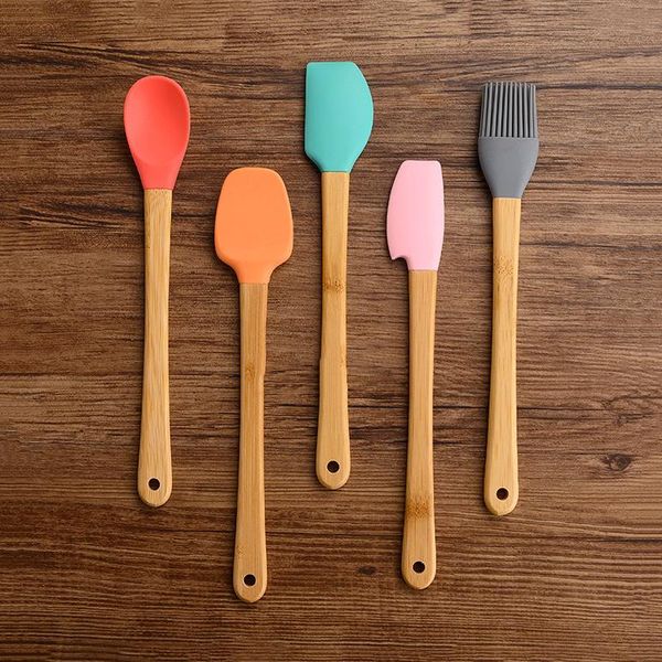

tools & accessories multicolor food grade cake spatula mini silicone five-piece brush pink light bamboo handle non stick baking kitchenware
