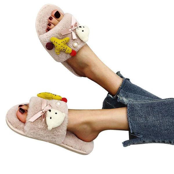 

slippers sagace women winter cotton home open toe furry warm indoor shoes ladies soft, Black