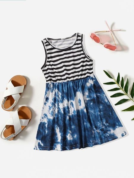 

toddler girls 1pc tie dye striped dress she, Red;yellow