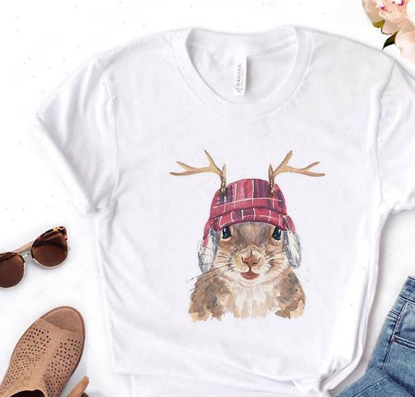 

squirrel hat womens t shirt print women tshirt cotton casual funny gift for lady yong girl tee pm 86, White