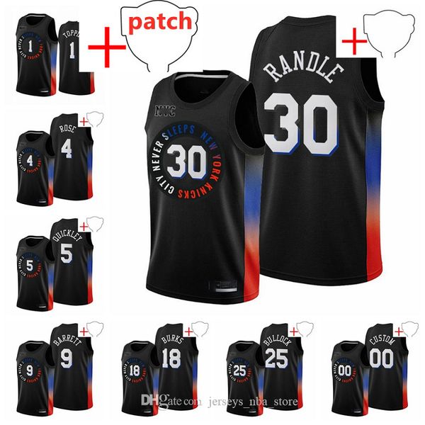 

new yorkknicksmen derrick 4 rose black julius 30 randle rj 9 barrett 18 alec burks 5 immanuel quickley 25 reggie bullock 2021 playoffs baske, Black;red