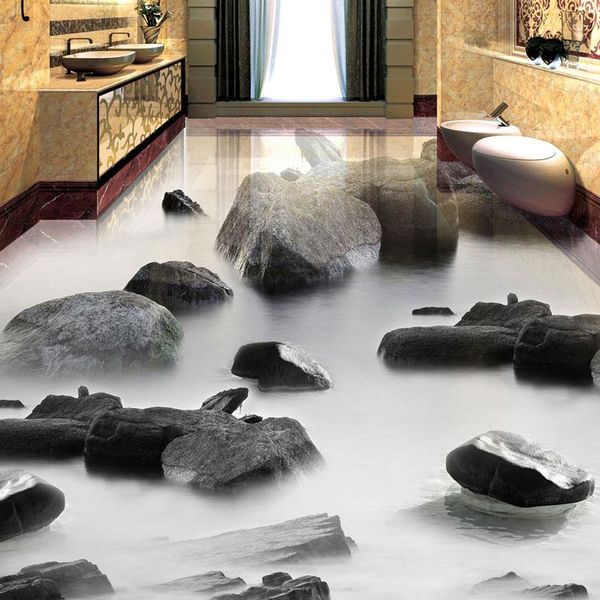 

wallpapers 3d stone water floor tiles painting mural living room bathroom waterproof pvc self adhesive flooring wallpaper stickers