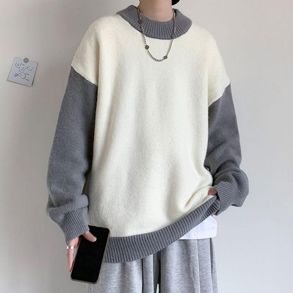 

men's sweaters splicing contrast sweater autumn style loose lazy trend ins handsome, White;black