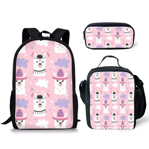 

school bags children bag for girl llama alpaca 3d printing kid's schoolbag shoulder girls kindergarten book mochila infantil