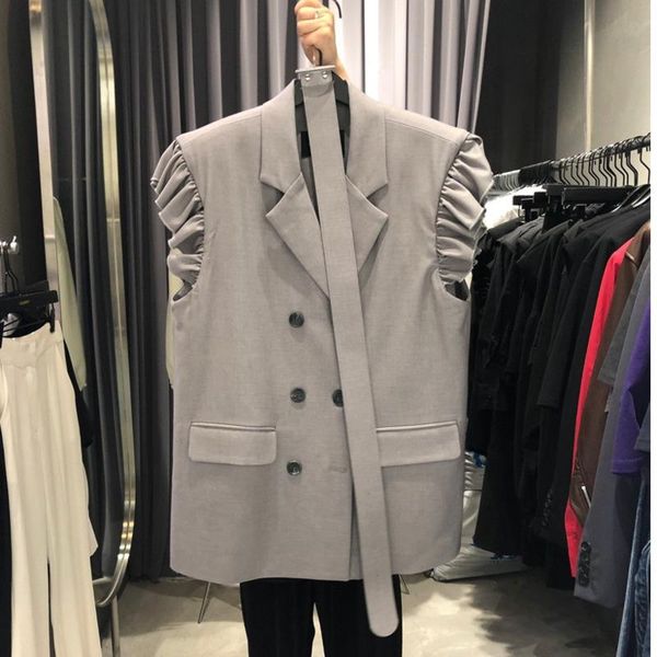 

women's vests 2021 autumn solid ear edge notched button sleeveless vest c841, Black;white