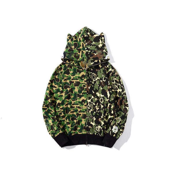

mans shark jaw bathing shark camouflage ape camo full zipper hoodie sweats coat jacket clothes, Black