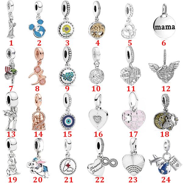

100% 925 sterling silver pendant charms love angel airplane earth rose gold castle diy accessories fit pandora bracelet necklace women jewel, Bronze;silver