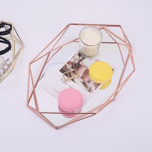

kitchen storage & organization scandinavian metal tray chic mirror bottom jewelry organizer trays ins deskdecoration rose gold sundries