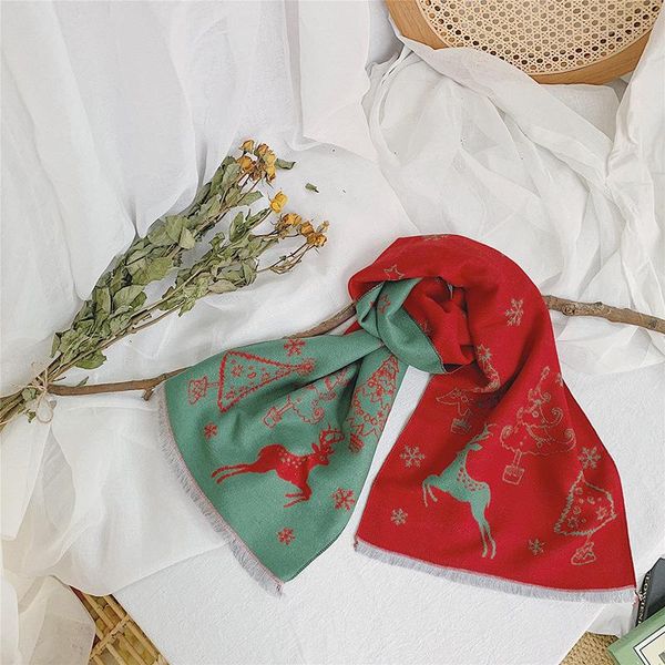 

scarves ins christmas cashmere children scarf double-sided autumn/winter moose korean version of the baby soft warm neck tide, Blue;gray