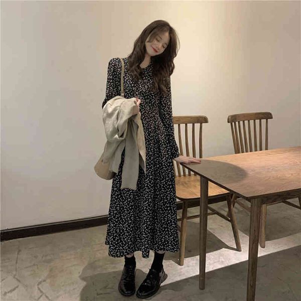 

dresses women vintage o neck casual polka print a-line party vestidos spring fashion long sleeve mid aask 1mxl, Black;gray