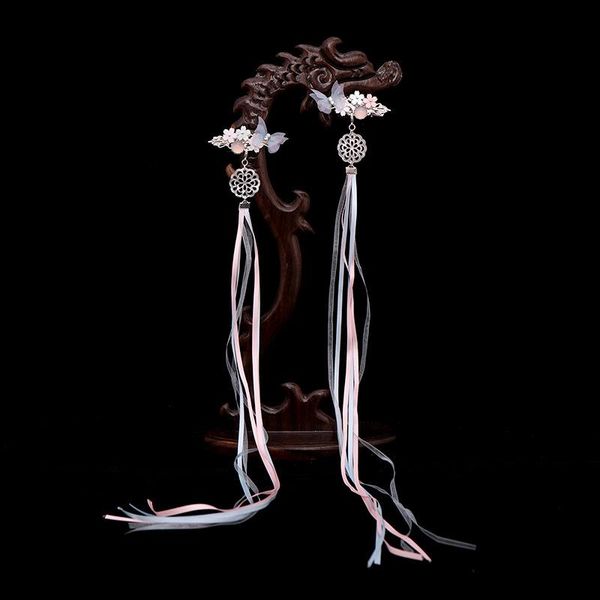 

hair clips & barrettes 1pair archaistic exquisite bowknot flower hairclip set korean fairy dress accessories long ribbon tassels women headw, Golden;silver