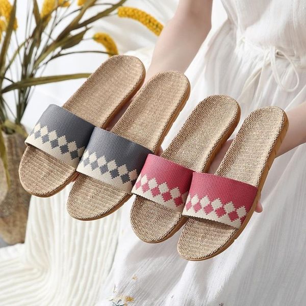 

slippers women home sandals flax casual slides indoor women's mens couples non-slip floor slapping beach flip flops 2021, Black