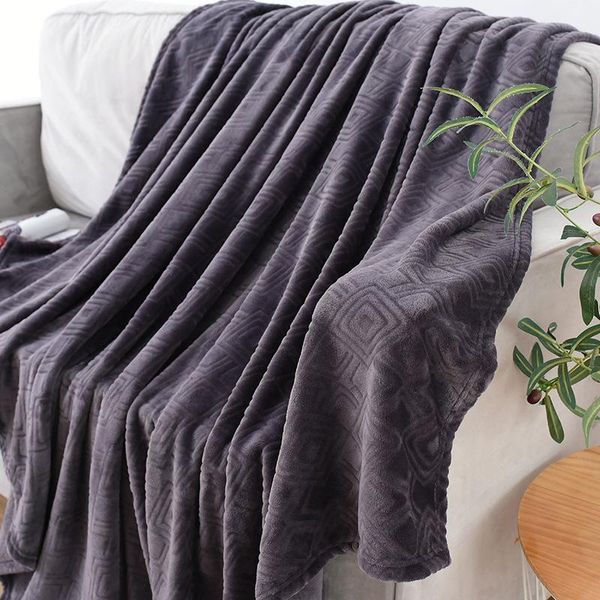 

solid flannel printing portable light soft plush blanket plain skin home sofa office nap warm machine washable blankets
