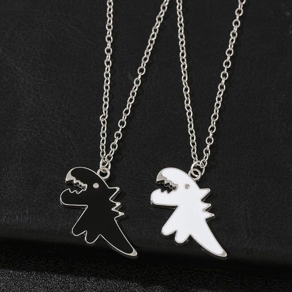 

pendant necklaces couple dinosaur necklace hip hop style thick titanium chunk unique cartoon animal design black white cute summer jewelry, Silver