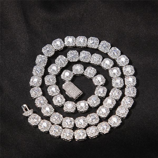 

9mm iced out square cz tennis chain rock sugar zircon trendy men's necklace personality fashion, Silver