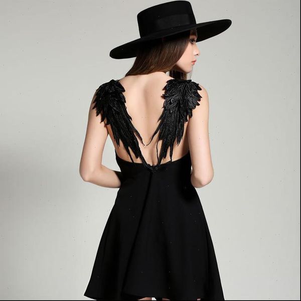 

summer black white lace women dress angel wings casual slim backless beach dresses spaghetti strap vestidos, Black;gray