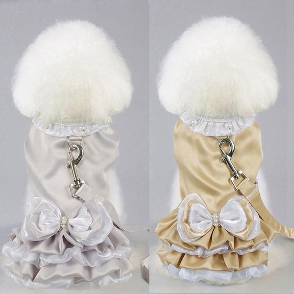 

dog apparel summer dress pet silk clothes for small dogs wedding with leash puppy clothing sweet princess