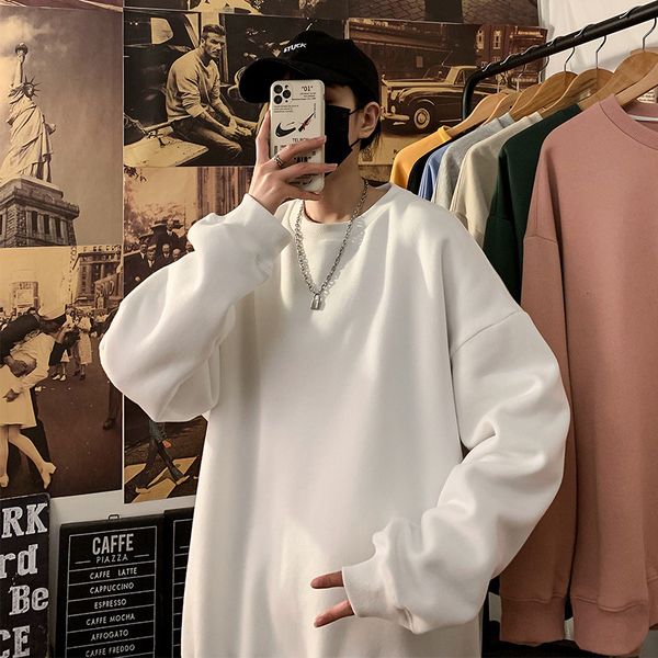 

mens sweater autumn multicolor round neck sweater men's korean version trend loose large pullover couple's casual versatile long s, Black