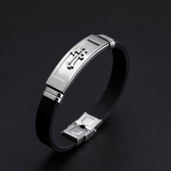 

bangle men silicone titanium steel cross bracelet wristband masculine jewelry nyz shop, Black