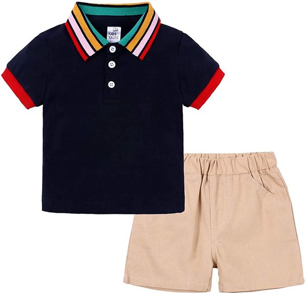 Детская одежда набор мальчиков для мальчиков Лето 2pcs наряды Set Stemply Fork Polo Shorts 0-7y