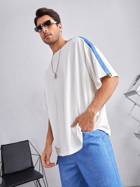 

x joudii men contrast panel lightning patched drop shoulder tee o1ay#, White;black