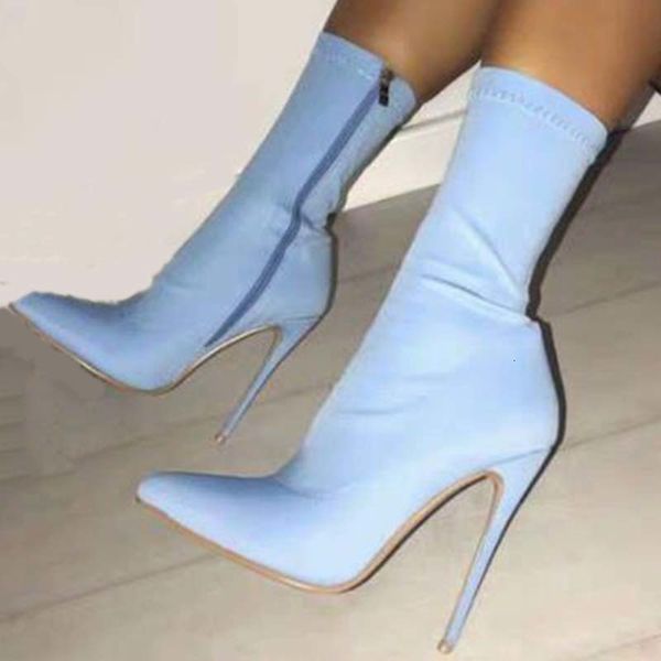 

boots 2021 women ankel elastic candy color pointed high-heeled female booties shoes 85dk, Black