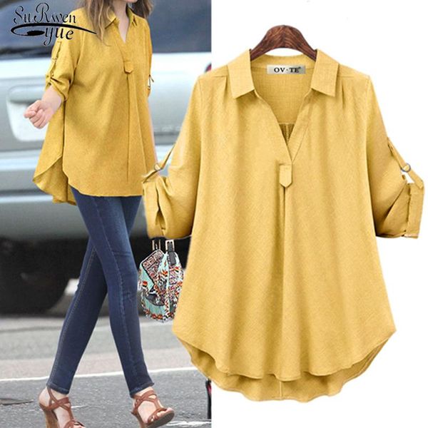 

women's blouses & shirts fashion 2021 autumn spring long sleeve blouse women solid turn-down collar office lady loose blusas 17238, White