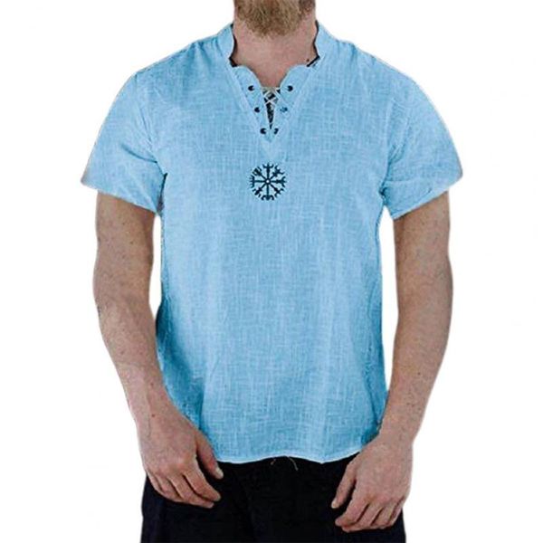 

men's t-shirts men t-shirt solid color lace up stand collar short sleeve loose t shirts stylish all match plus size casual 's, White;black