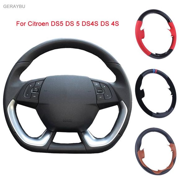 

steering wheel covers geraybu custom diy black leather hand-sewn car cover for ds5 ds 5 ds4s 4s breathable wear-resistant