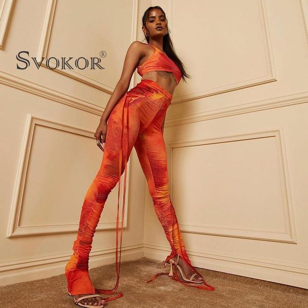 

women's leggings svokor print suit women two piece set pants outfits tracksuit crop bandage streetwear co ord, Black