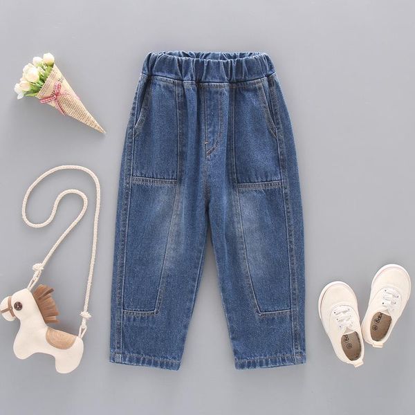 

jeans ienens baby boy trousers kids cowboy clothes boys casual loose denim pants children jean long bottoms, Blue