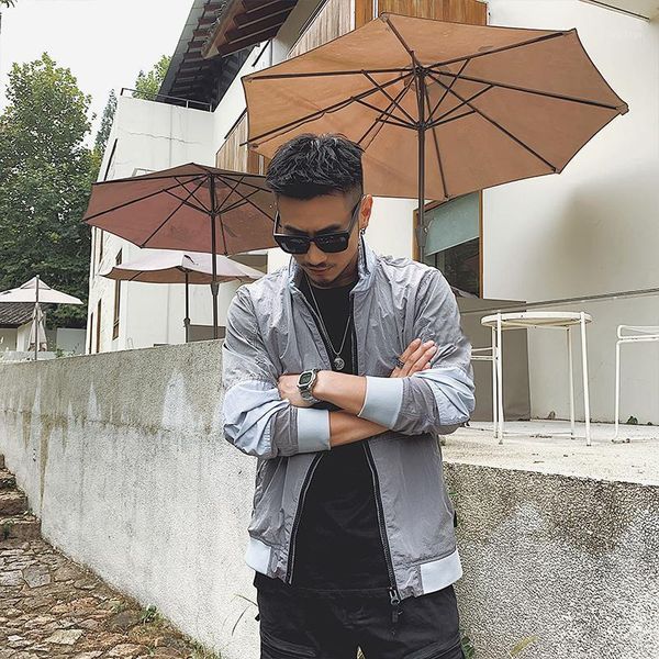 

men's jackets spring metallic nylon workwear style jacket, Black;brown