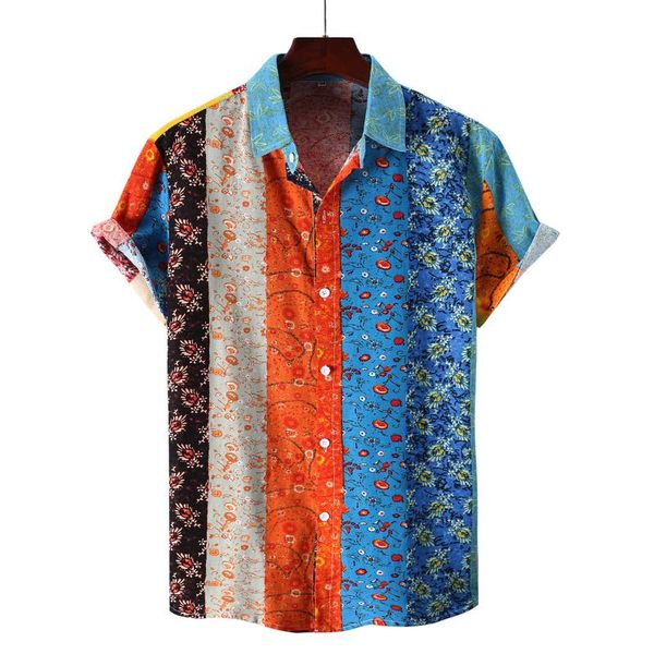 

men's casual shirts 2021 summer fashion short-sleeved printed shirt hawaiian beach ouma men clothing, White;black