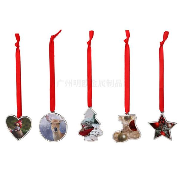 DHL50 pz Pendenti Sublimazione Fai da te Bianco Bianco Kirsite Metallo Trendy Cerchio di Natale Albero Amore Decorazione appesa