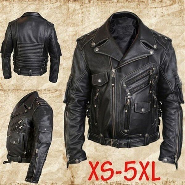 

men's fur & faux motorcycle leather jacket men plus size multi-pocket zipper all-match long sleeve winter fashion mens clothing lugento, Black