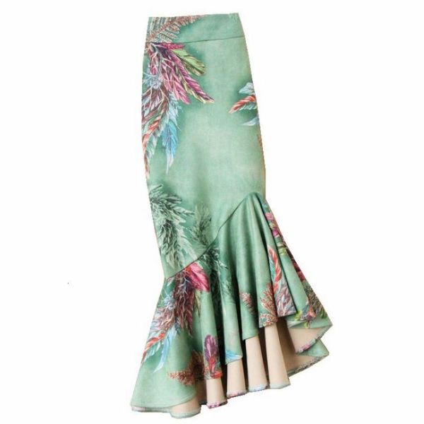 

skirts autumn winter european vintage floral paint women long suede ladies fish tail mermaid trumpet, Black