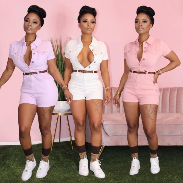 

women's jumpsuits & rompers denim playsuit women solid buttons up turn down collar bodycon v-neck party club overalls female s-xxl, Black;white