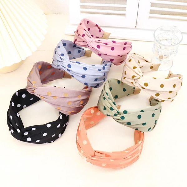 

hairband simple fabric wide-brimmed hair accessories headband temperament wave point middle cross head cave hairpin, Slivery;white