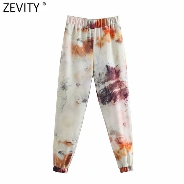 

zevity women vintage tie dyed print harem pants female chic elastic waist pockets casual sport jogging trousers p1005 210603, Black;white