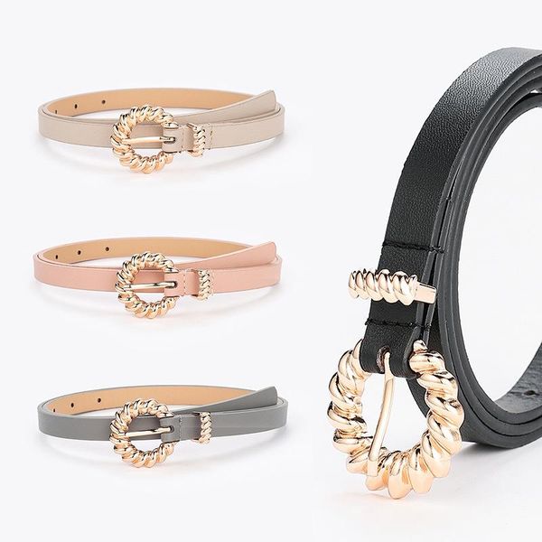 

belts style ladies ethnic belt fashion temperament dress decoration twist buckle alloy pin thin, Black;brown