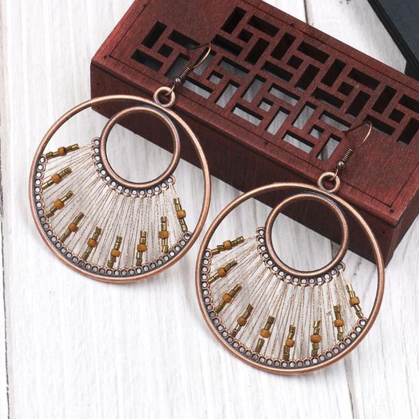 

european and american women's accessories hand-woven winding geometric round bead alloy earrings dangle & chandelier, Silver