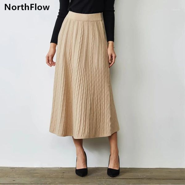 

northflow skirts women knitted solid striped mid-calf faldas mujer moda england style harajuku saia womens, Black