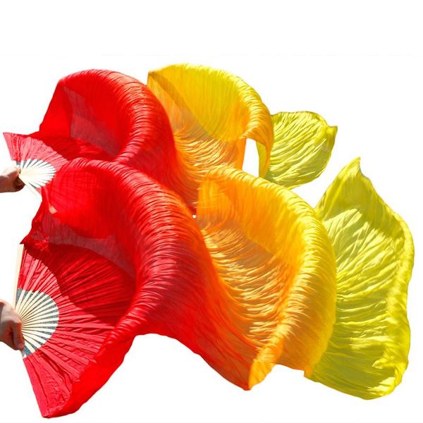 

women belly dance fan veil hand made white navy blue gradient silk pairs 180x90cm girls stage show props wear, Black;red