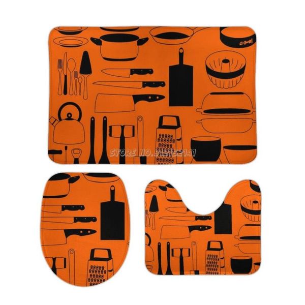 

bath mats chef kitchen 3pcs bathroom set printing coral velvet non-slip toilet cover mat cooking restaurant food se