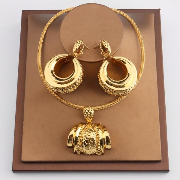 

earrings & necklace african jewelry set for women fashion dubai wedding pendant bridal design gold plated nigerian accessory, Silver